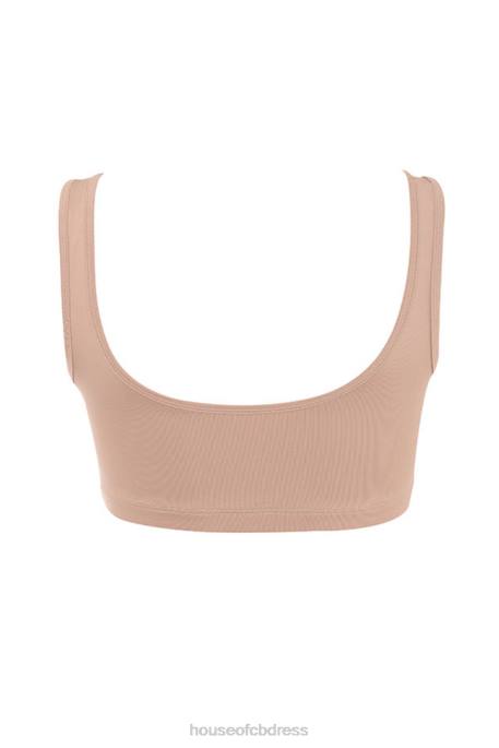 House of CB Abbey Mocha Stretch Jersey Cropped Top Clothing 4H6N812