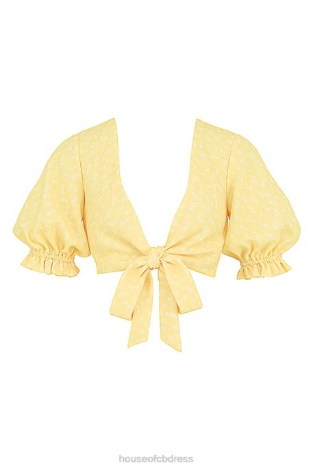 House of CB Alanya Lemon Floral Tie Front Top Clothing 4H6N744