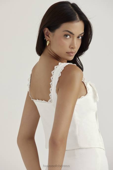 House of CB Amber White Lace Trim Top Clothing 4H6N714