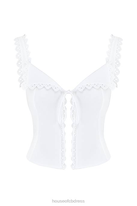 House of CB Amber White Lace Trim Top Clothing 4H6N714