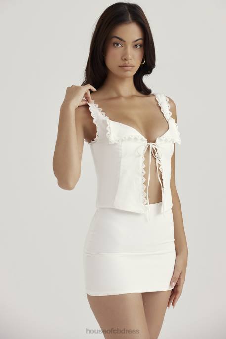 House of CB Amber White Lace Trim Top Clothing 4H6N714