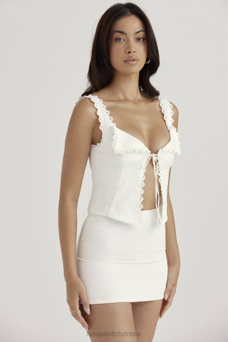 House of CB Amber White Lace Trim Top Clothing 4H6N714