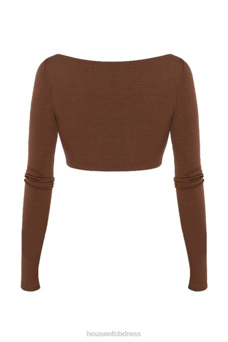 House of CB Angelita Chocolate Gathered Crop Top Clothing 4H6N749