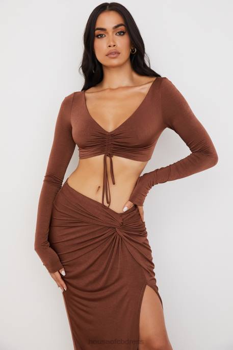 House of CB Angelita Chocolate Gathered Crop Top Clothing 4H6N749