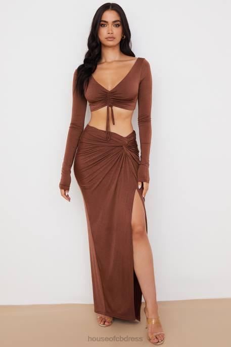 House of CB Angelita Chocolate Gathered Crop Top Clothing 4H6N749