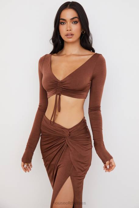 House of CB Angelita Chocolate Gathered Crop Top Clothing 4H6N749