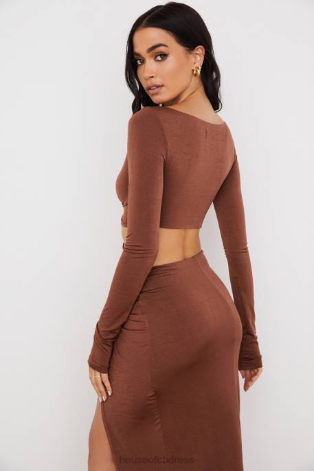 House of CB Angelita Chocolate Gathered Crop Top Clothing 4H6N749