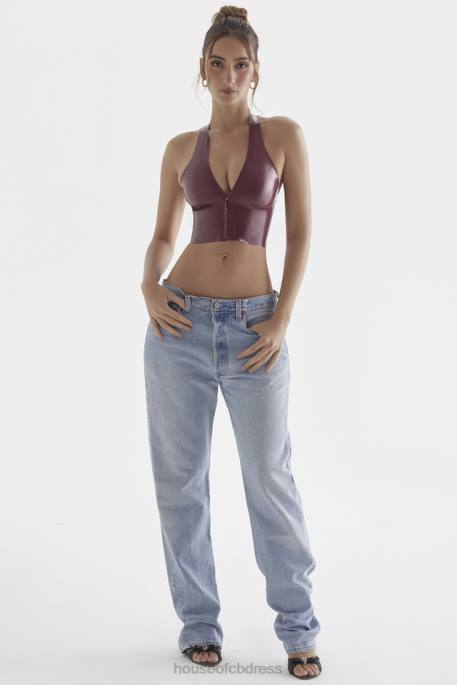 House of CB Ariadne Merlot Latex Halter Top Clothing 4H6N681