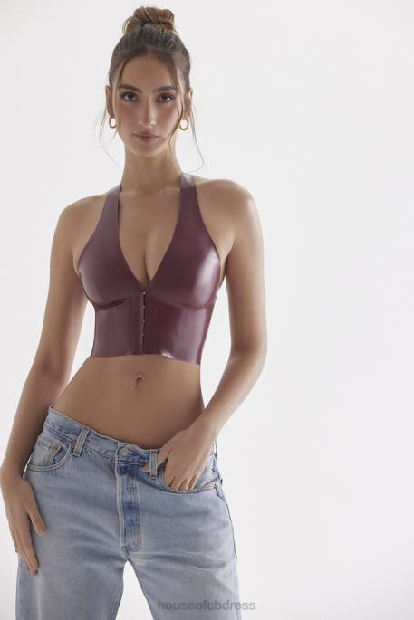 House of CB Ariadne Merlot Latex Halter Top Clothing 4H6N681