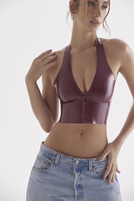 House of CB Ariadne Merlot Latex Halter Top Clothing 4H6N681