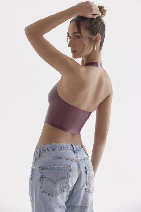 House of CB Ariadne Merlot Latex Halter Top Clothing 4H6N681