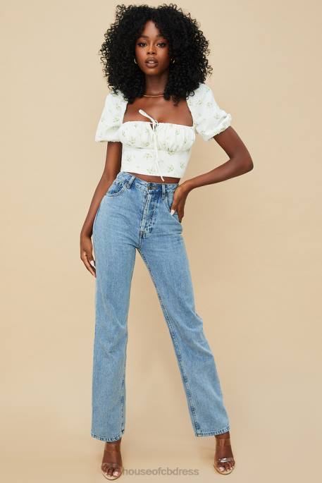 House of CB Arianna Ivory Floral Puff Sleeve Cropped Top Clothing 4H6N742