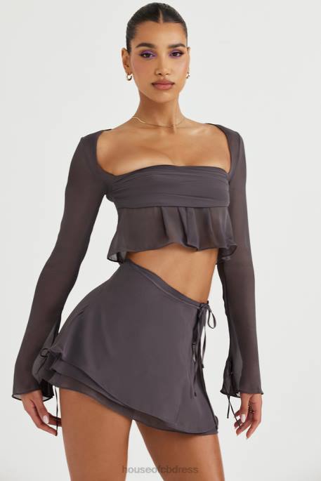 House of CB Athena Shadow Long Sleeve Floaty Top Clothing 4H6N722