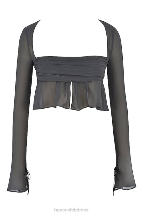 House of CB Athena Shadow Long Sleeve Floaty Top Clothing 4H6N722