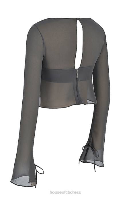 House of CB Athena Shadow Long Sleeve Floaty Top Clothing 4H6N722