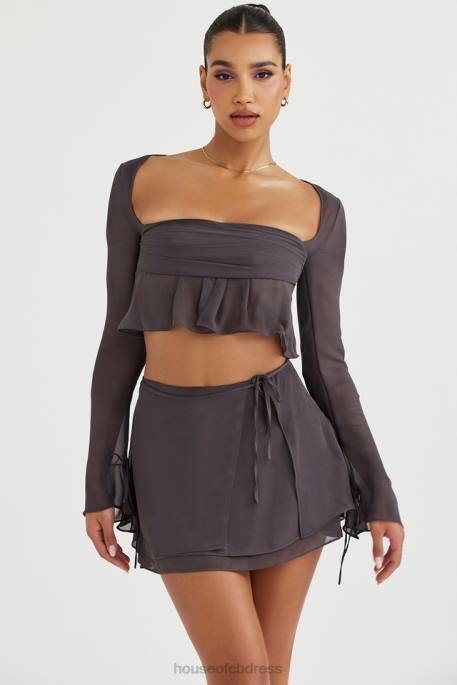 House of CB Athena Shadow Long Sleeve Floaty Top Clothing 4H6N722