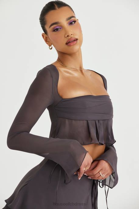 House of CB Athena Shadow Long Sleeve Floaty Top Clothing 4H6N722