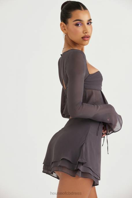 House of CB Athena Shadow Long Sleeve Floaty Top Clothing 4H6N722