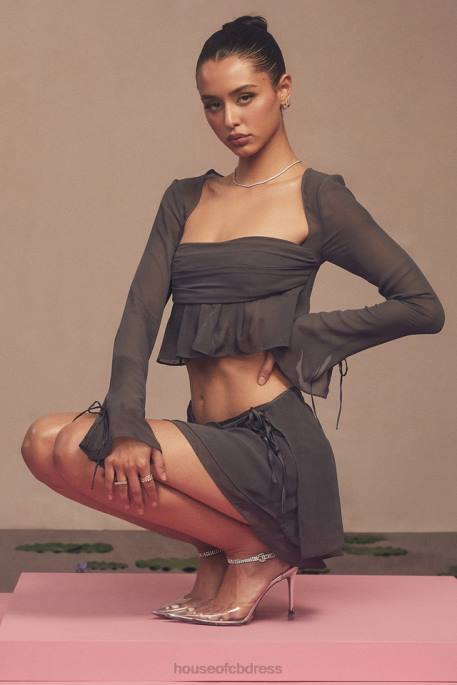 House of CB Athena Shadow Long Sleeve Floaty Top Clothing 4H6N722
