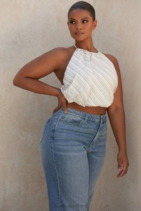 House of CB Bette Linen Blend Backless Halter Top Clothing 4H6N806