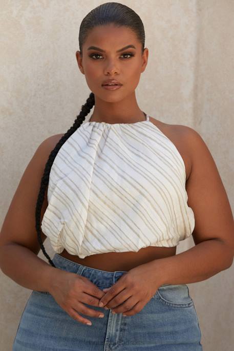 House of CB Bette Linen Blend Backless Halter Top Clothing 4H6N806