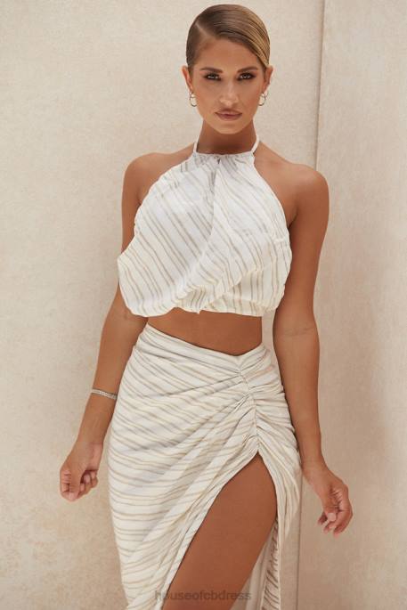 House of CB Bette Linen Blend Backless Halter Top Clothing 4H6N806