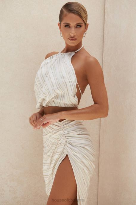 House of CB Bette Linen Blend Backless Halter Top Clothing 4H6N806