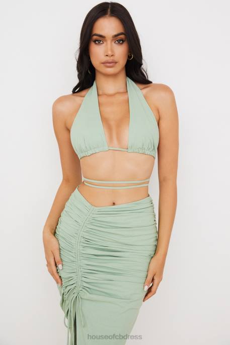 House of CB Calypso Sage Halter Neck Gathered Bustier Top Clothing 4H6N753