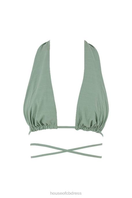 House of CB Calypso Sage Halter Neck Gathered Bustier Top Clothing 4H6N753
