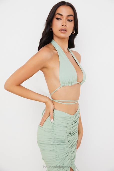 House of CB Calypso Sage Halter Neck Gathered Bustier Top Clothing 4H6N753
