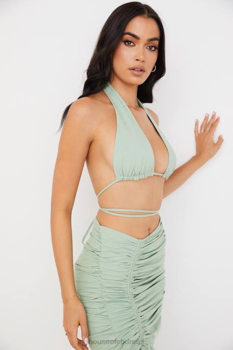 House of CB Calypso Sage Halter Neck Gathered Bustier Top Clothing 4H6N753