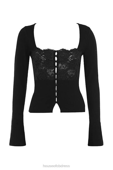 House of CB Candice Black Lace Trim Top Clothing 4H6N682