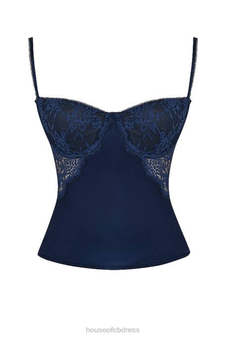 House of CB Cecilie Navy Satin & Lace Cami Top Clothing 4H6N680