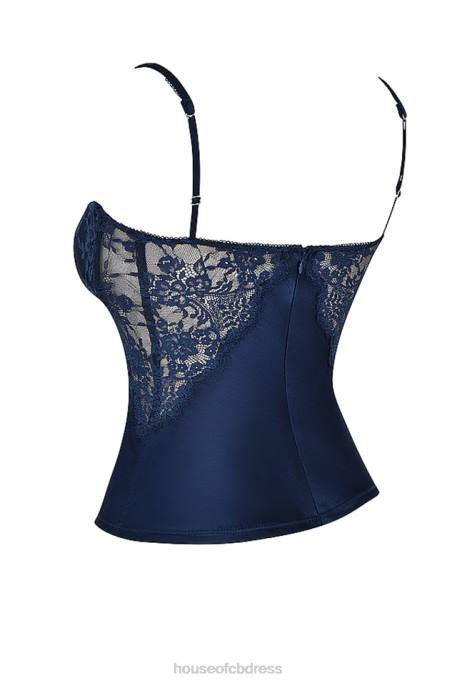 House of CB Cecilie Navy Satin & Lace Cami Top Clothing 4H6N680