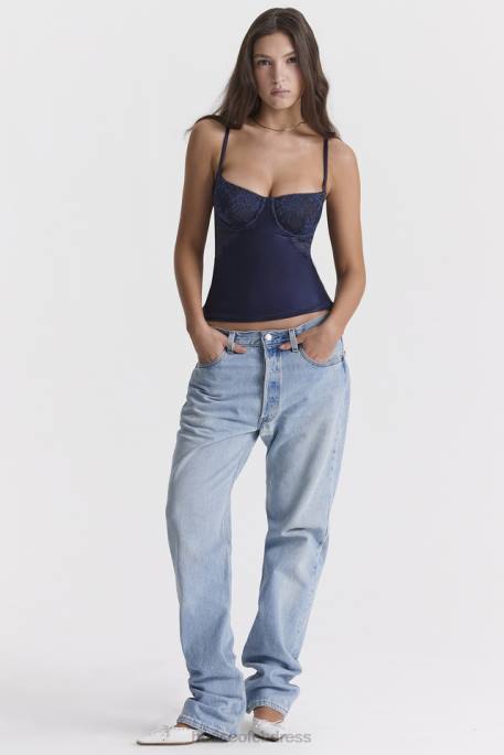 House of CB Cecilie Navy Satin & Lace Cami Top Clothing 4H6N680