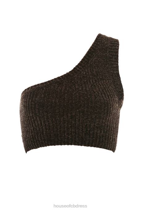 House of CB Charlie Chocolate Chenille One Shoulder Crop Top Clothing 4H6N782