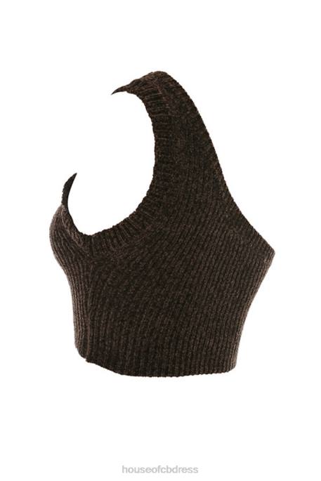 House of CB Charlie Chocolate Chenille One Shoulder Crop Top Clothing 4H6N782