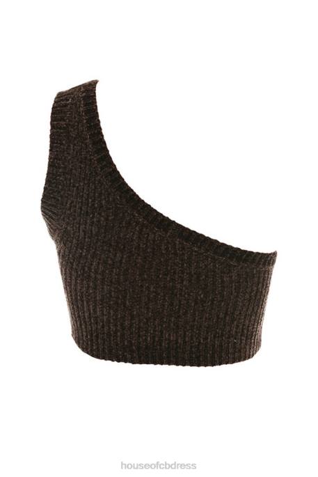 House of CB Charlie Chocolate Chenille One Shoulder Crop Top Clothing 4H6N782