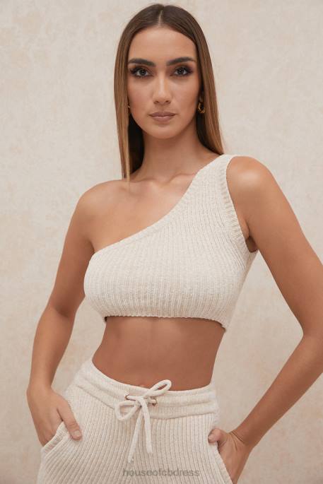House of CB Charlie Cream Chenille One Shoulder Crop Top Clothing 4H6N781