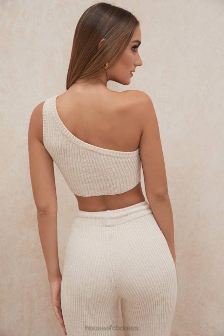 House of CB Charlie Cream Chenille One Shoulder Crop Top Clothing 4H6N781