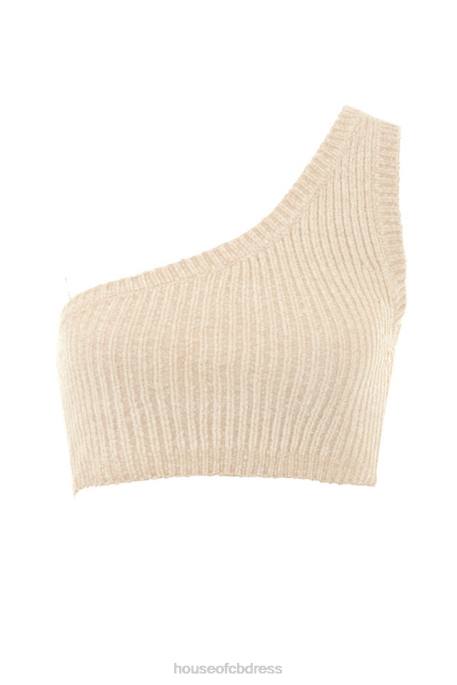 House of CB Charlie Cream Chenille One Shoulder Crop Top Clothing 4H6N781