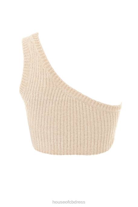 House of CB Charlie Cream Chenille One Shoulder Crop Top Clothing 4H6N781