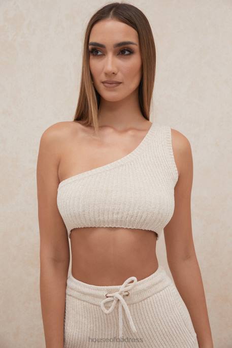 House of CB Charlie Cream Chenille One Shoulder Crop Top Clothing 4H6N781