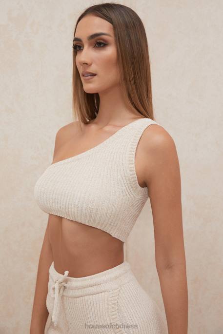 House of CB Charlie Cream Chenille One Shoulder Crop Top Clothing 4H6N781