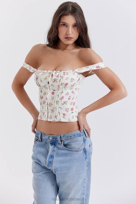 House of CB Chicca Rose Print Floral Top Clothing 4H6N677
