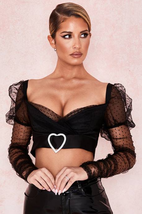 House of CB Clara Gathered Mesh Heart Buckle Top Clothing 4H6N810