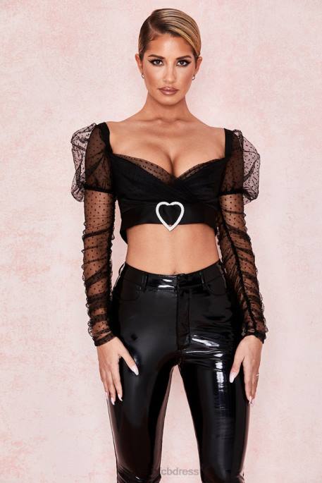 House of CB Clara Gathered Mesh Heart Buckle Top Clothing 4H6N810
