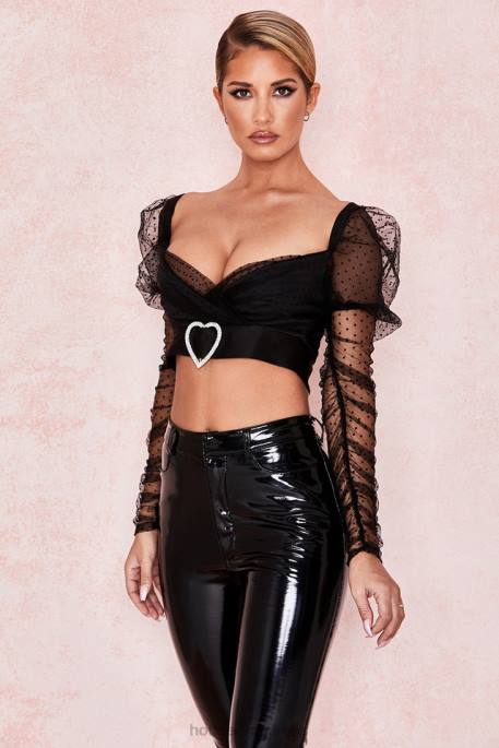 House of CB Clara Gathered Mesh Heart Buckle Top Clothing 4H6N810
