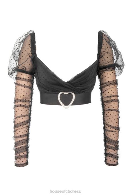 House of CB Clara Gathered Mesh Heart Buckle Top Clothing 4H6N810