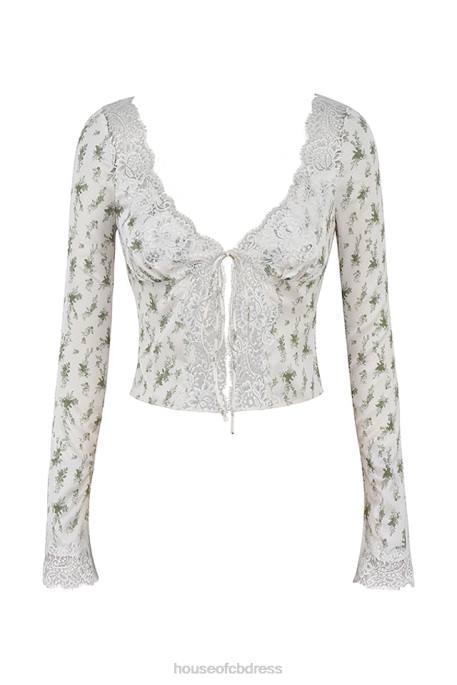 House of CB Clarissa Garden Print Lace Trim Top Clothing 4H6N717